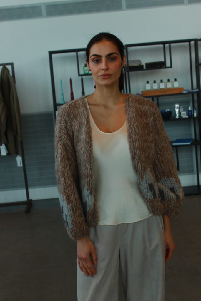 Maiami Fleecy Alpaca Intarsia Bomber Cardigan fisher boat