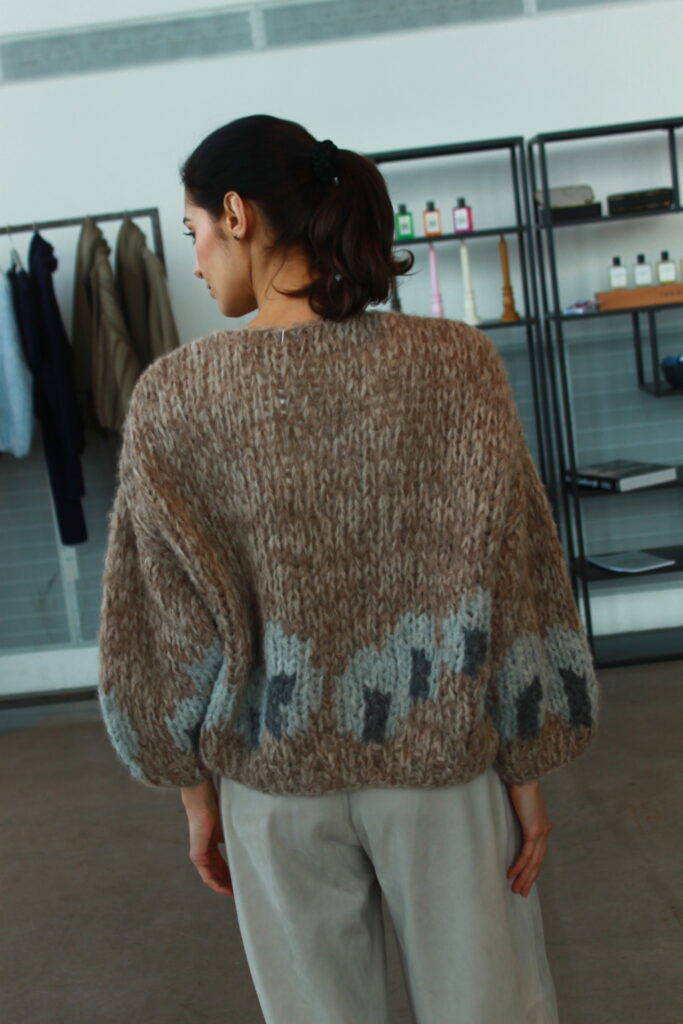 Maiami Fleecy Alpaca Intarsia Bomber Cardigan fisher boat